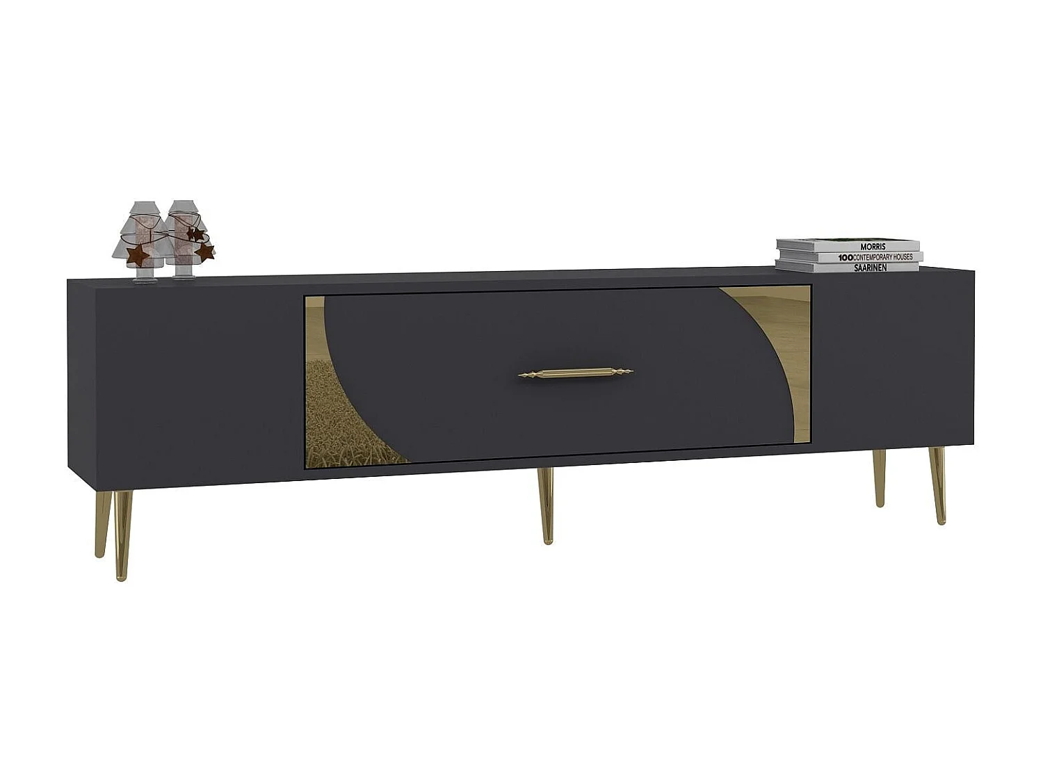 TV-Ständer – 150 cm x 48,2 cm x 29,6 cm – Anthrazit und Gold – Spanplatte mit Melaminbeschichtung