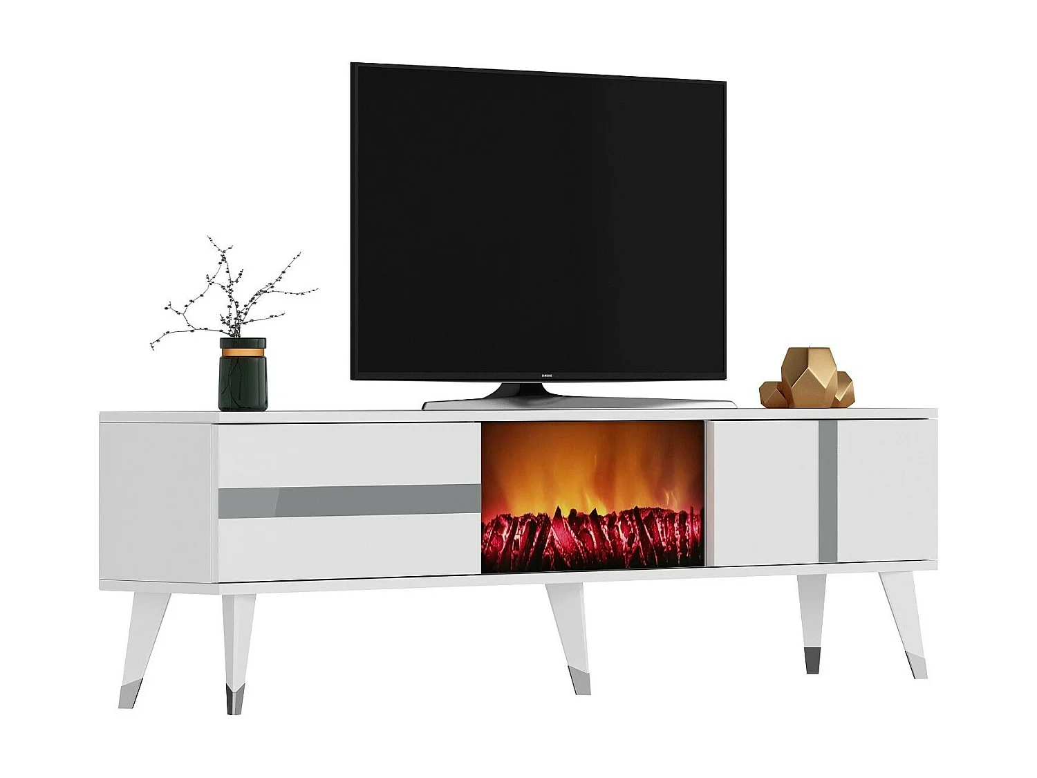 Mesa de tv Kailua 1993, Plata|Blanco, 150x50x30cm
