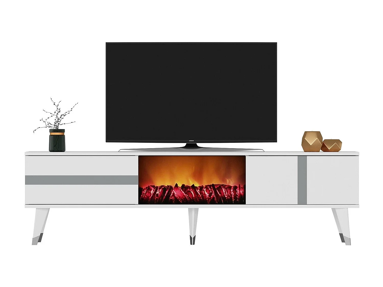 Mesa de tv Kailua 1993, Plata|Blanco, 150x50x30cm