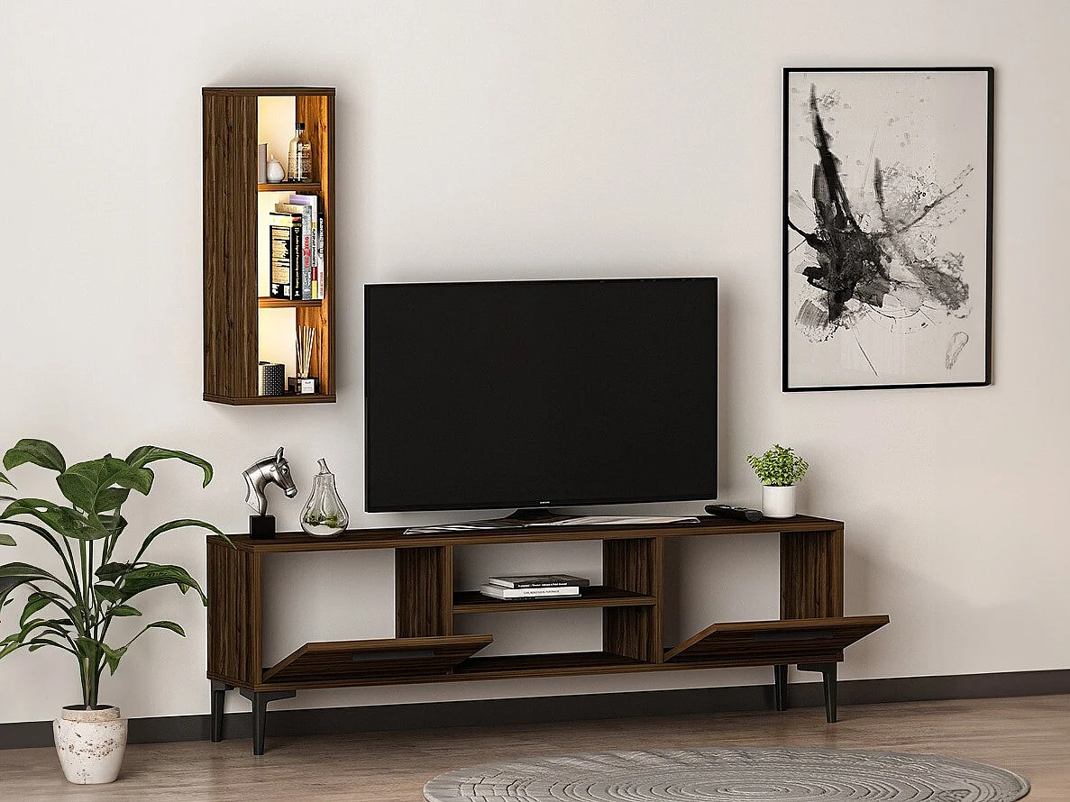 TV-Ständer – 150 cm x 48 cm x 29,6 cm – Walnuss – Melamin