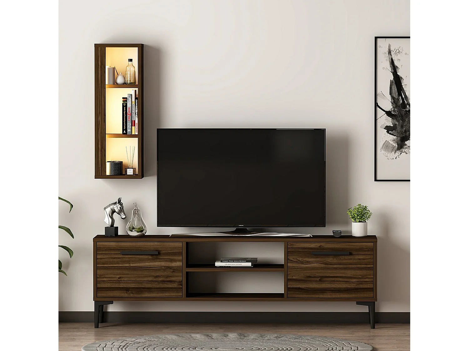 TV-Ständer – 150 cm x 48 cm x 29,6 cm – Walnuss – Melamin