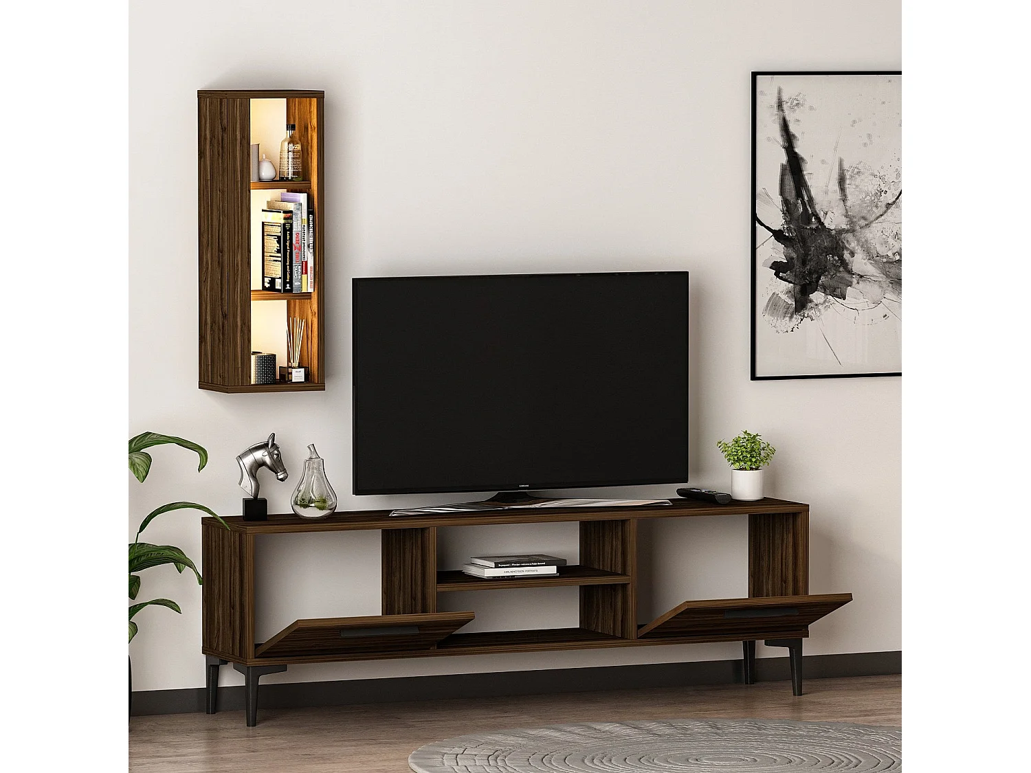 TV-Ständer – 150 cm x 48 cm x 29,6 cm – Walnuss – Melamin