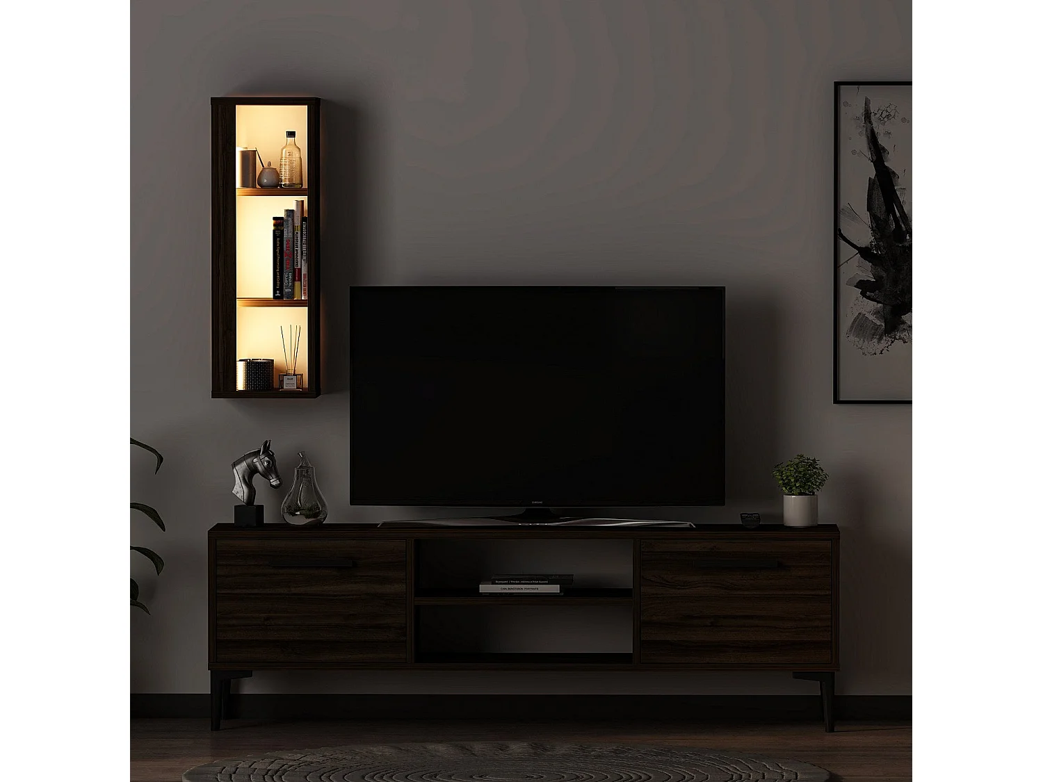 TV-Ständer – 150 cm x 48 cm x 29,6 cm – Walnuss – Melamin