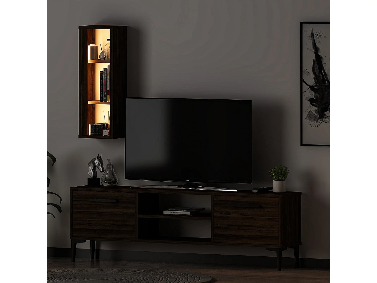 TV-Ständer – 150 cm x 48 cm x 29,6 cm – Walnuss – Melamin