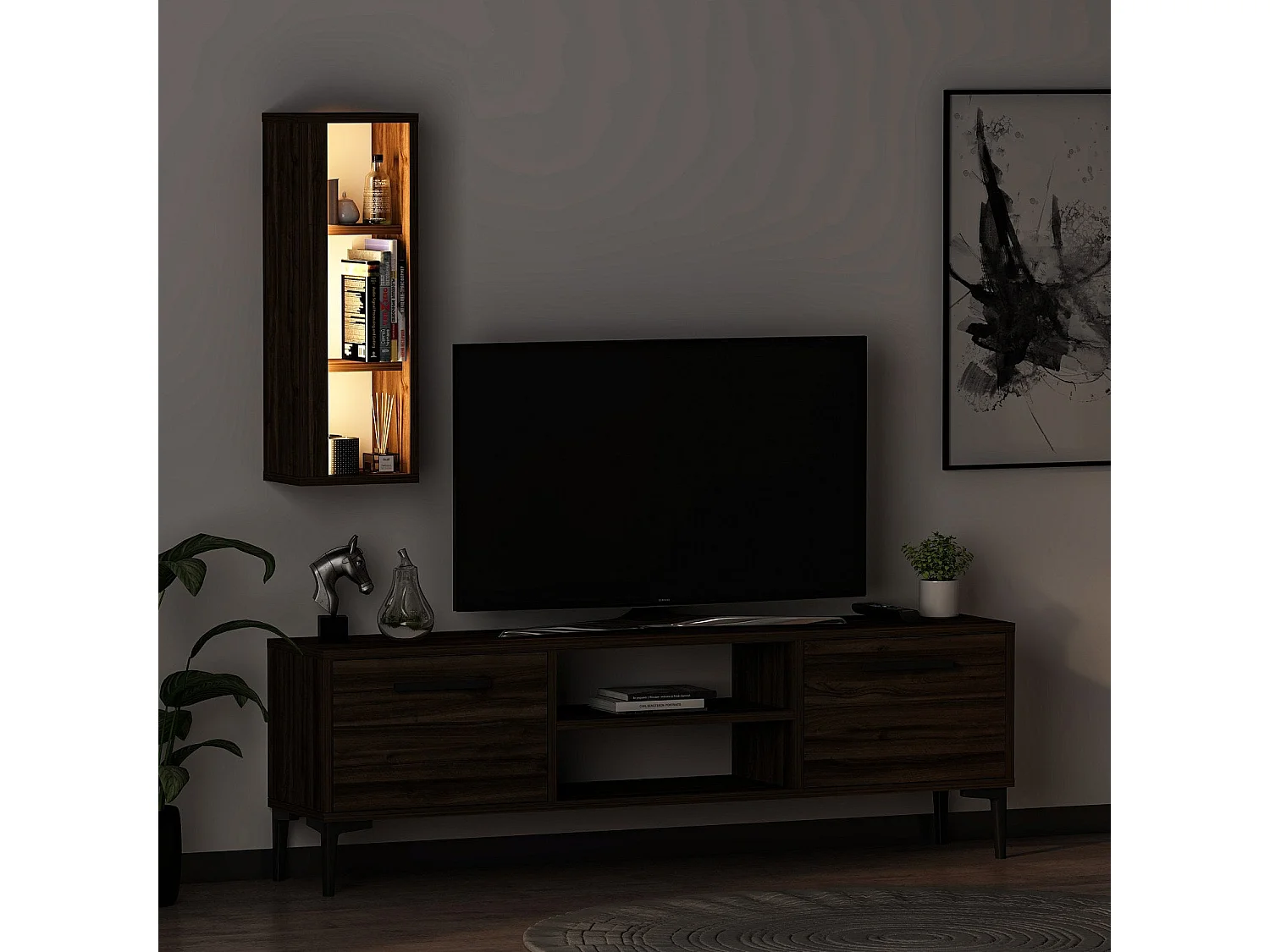 TV-Ständer – 150 cm x 48 cm x 29,6 cm – Walnuss – Melamin