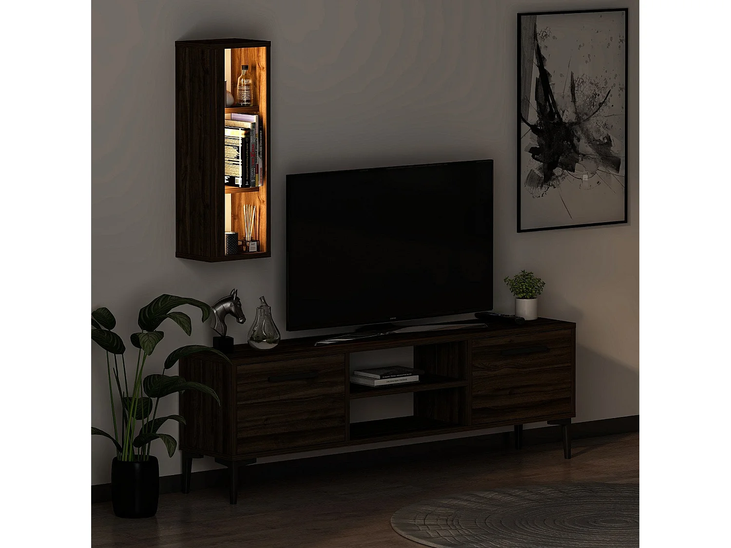 TV-Ständer – 150 cm x 48 cm x 29,6 cm – Walnuss – Melamin