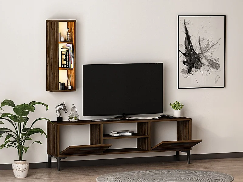 TV-Ständer – 150 cm x 48 cm x 29,6 cm – Walnuss – Melamin