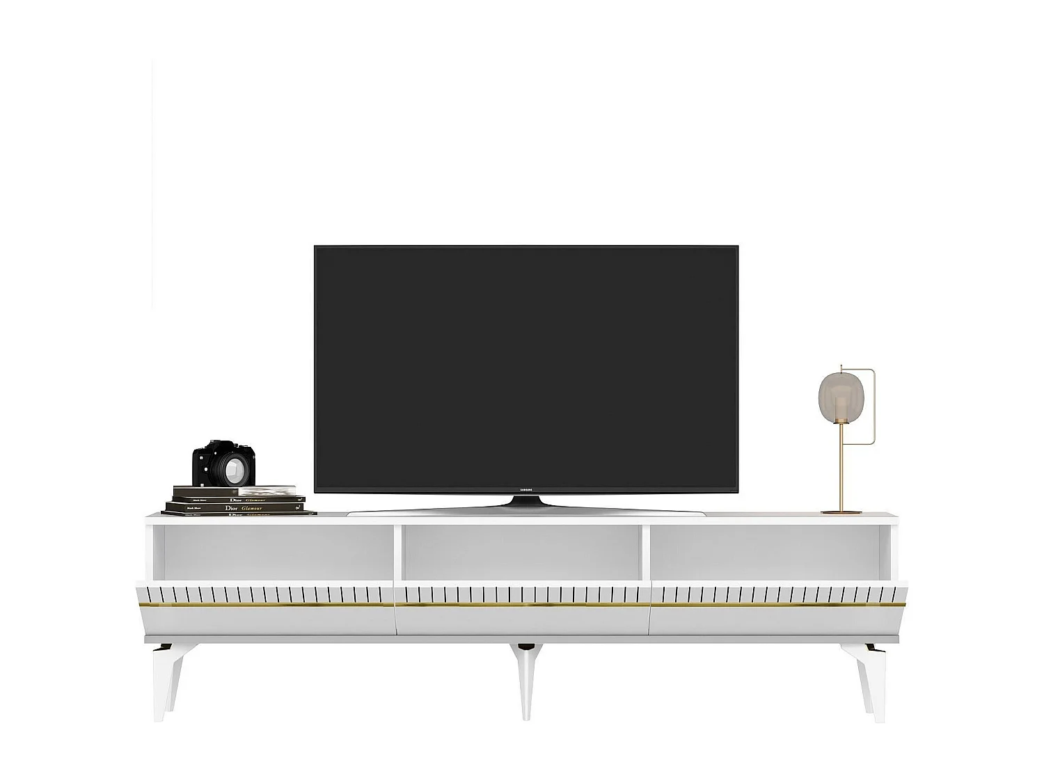 TV-meubel – 180 cm x 44,6 cm x 29,6 cm – Wit en goud – Spaanplaat