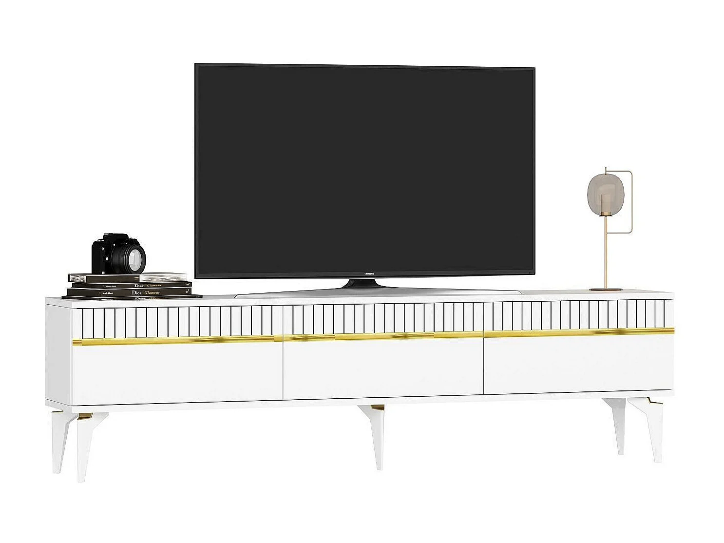 TV-meubel – 180 cm x 44,6 cm x 29,6 cm – Wit en goud – Spaanplaat