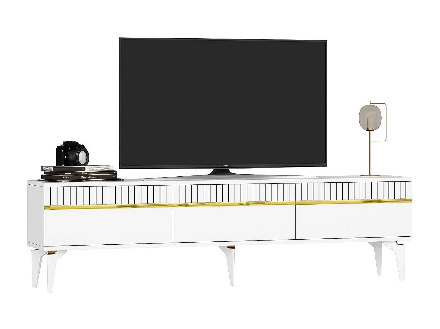 TV-meubel – 180 cm x 44,6 cm x 29,6 cm – Wit en goud – Spaanplaat
