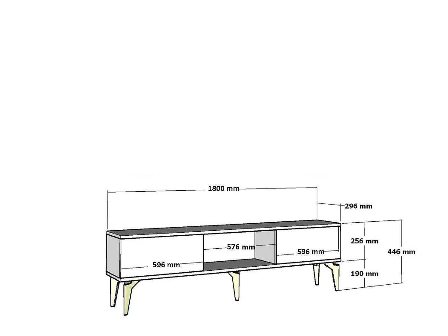 Meuble Tv design 3 portes basculantes Zerka L180cm Blanc et Or