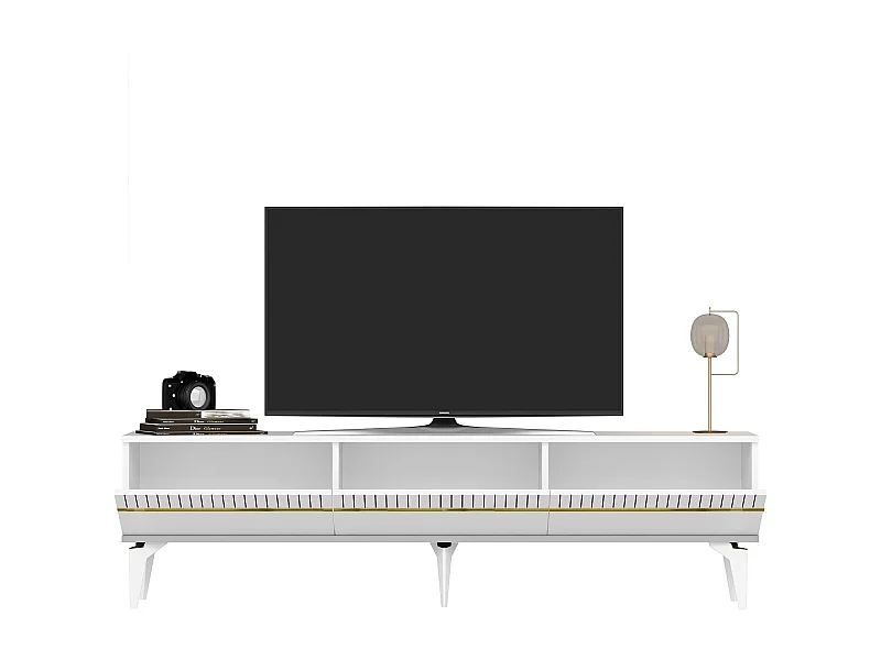 Mobile TV – 180 cm x 44,6 cm x 29,6 cm – Bianco e oro – Pannello truciolare