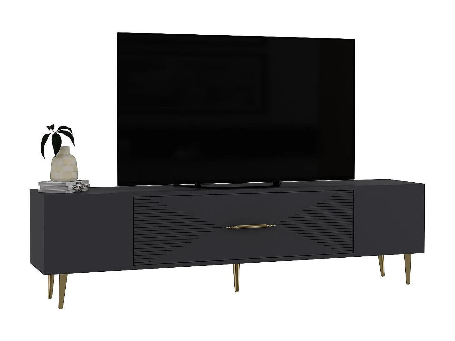 TV-Ständer – 150 cm x 48,2 cm x 29,6 cm – Anthrazit und Gold – Spanplatte