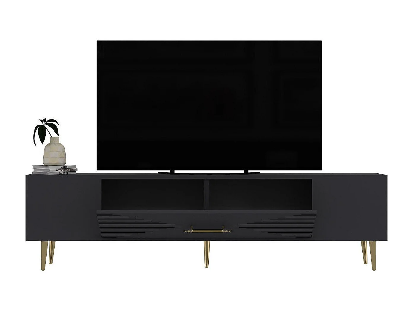 TV-Ständer – 150 cm x 48,2 cm x 29,6 cm – Anthrazit und Gold – Spanplatte