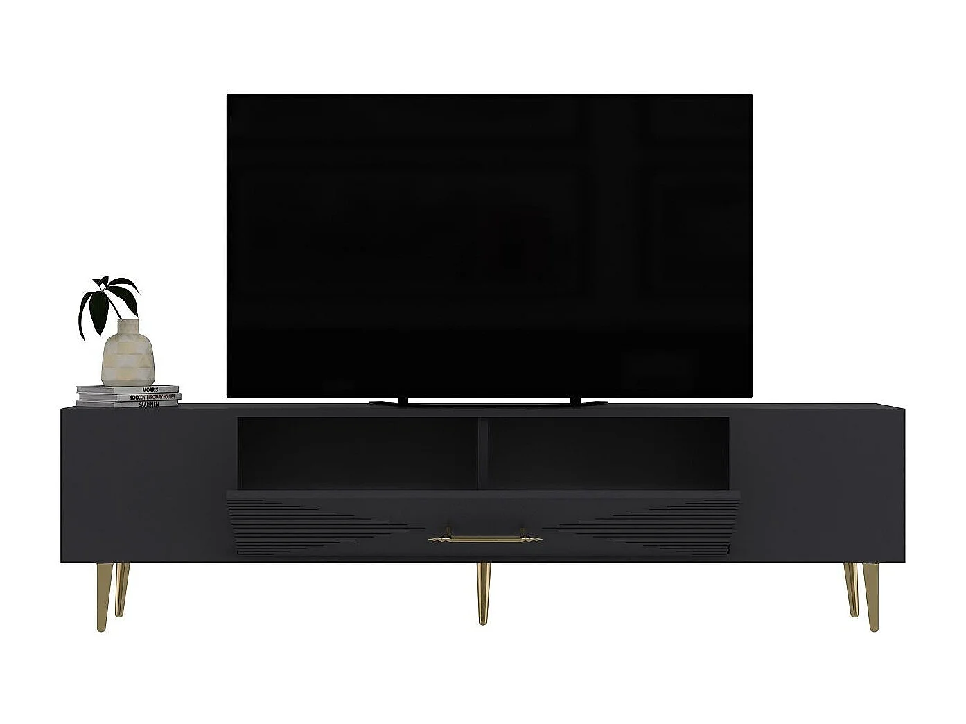 TV-Ständer – 150 cm x 48,2 cm x 29,6 cm – Anthrazit und Gold – Spanplatte