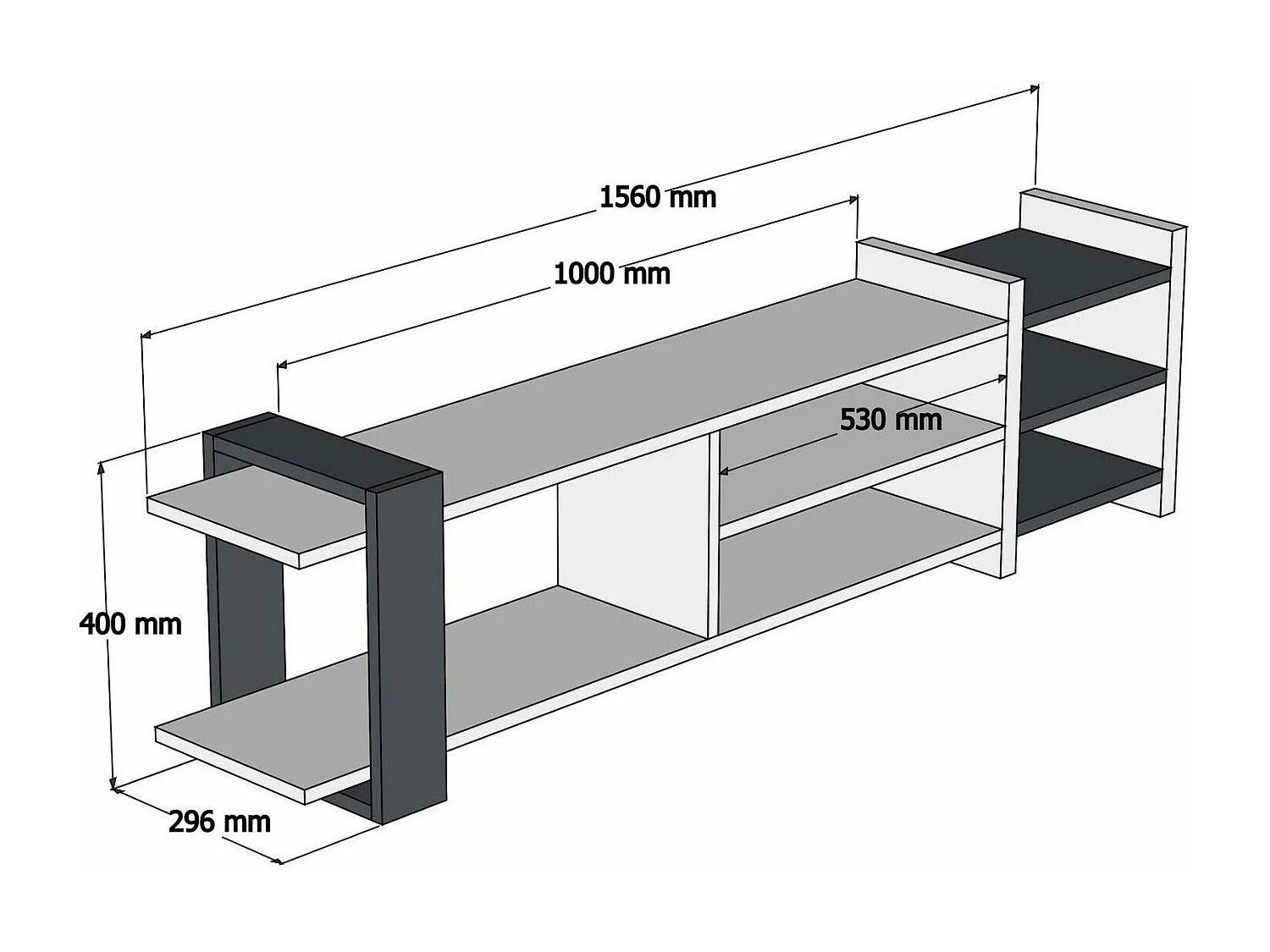 TV-Ständer – 156 cm x 40 cm x 29,6 cm – Walnuss und Anthrazit – Melaminbeschichtete Spanplatte