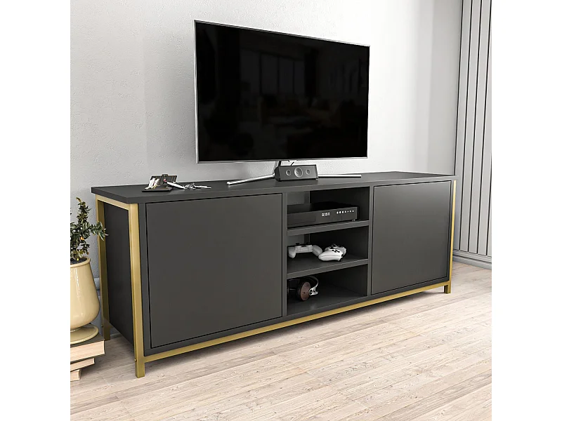 Glamoureuze tv-standaard, goud en antraciet, 140 x 35,3 x 50,8 cm | 100% melamine gecoate spaanplaat, 18 mm dik | Elegant en functioneel voor moderne woonkamers
