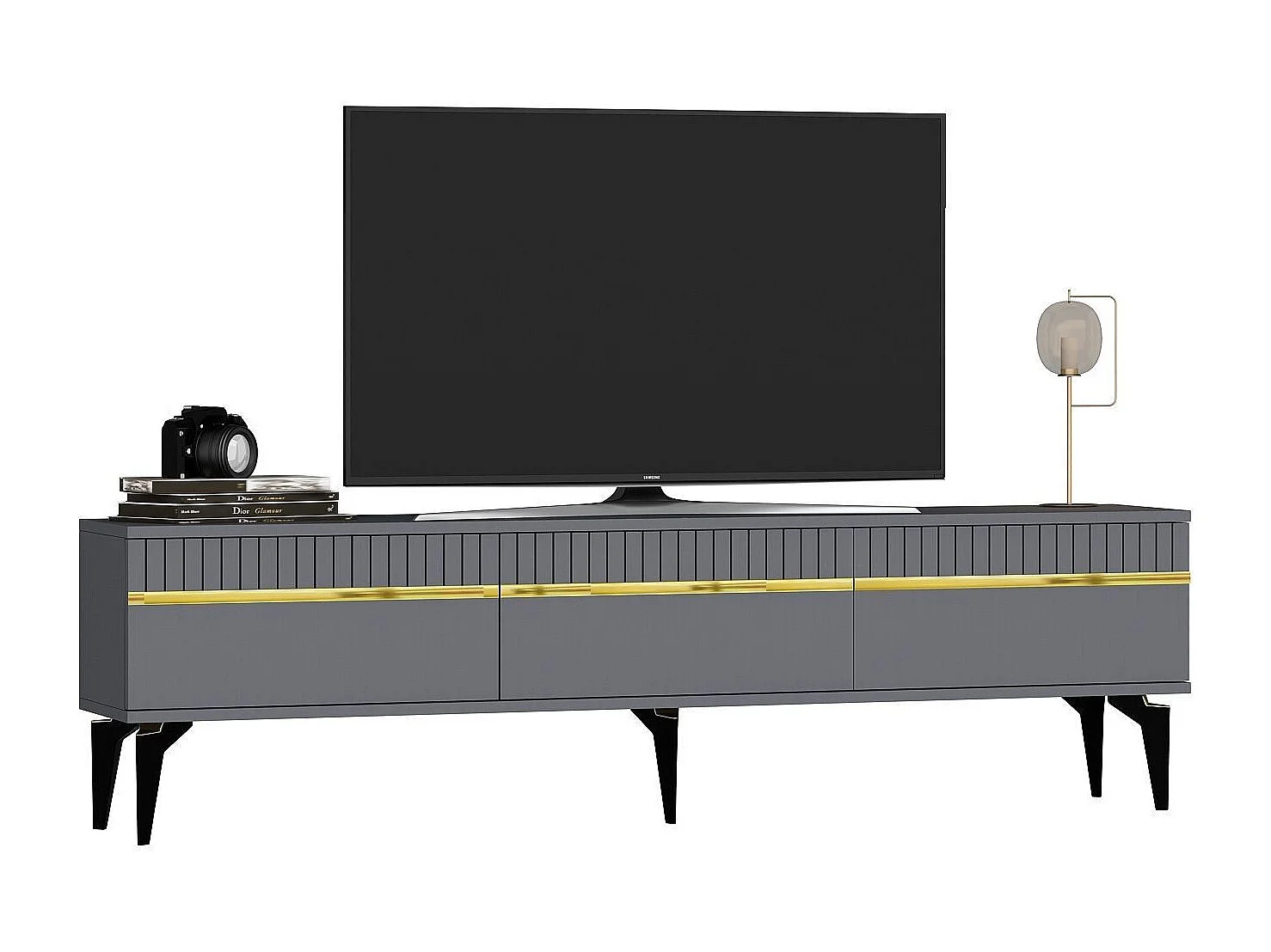 TV-Ständer – 180 cm x 44,6 cm x 29,6 cm – Anthrazit und Gold – Melaminbeschichtete Spanplatte