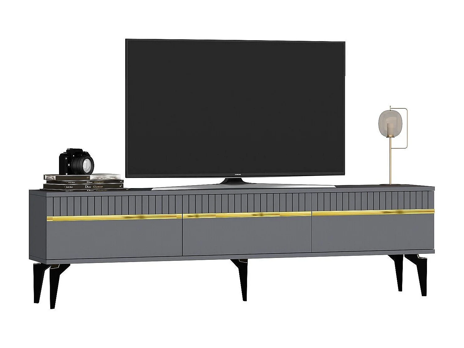 TV-Ständer – 180 cm x 44,6 cm x 29,6 cm – Anthrazit und Gold – Melaminbeschichtete Spanplatte