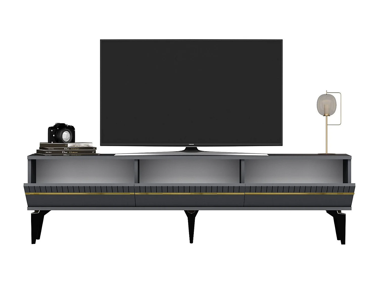 TV-Ständer – 180 cm x 44,6 cm x 29,6 cm – Anthrazit und Gold – Melaminbeschichtete Spanplatte