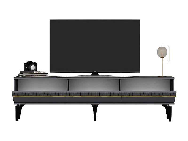 TV-Ständer – 180 cm x 44,6 cm x 29,6 cm – Anthrazit und Gold – Melaminbeschichtete Spanplatte