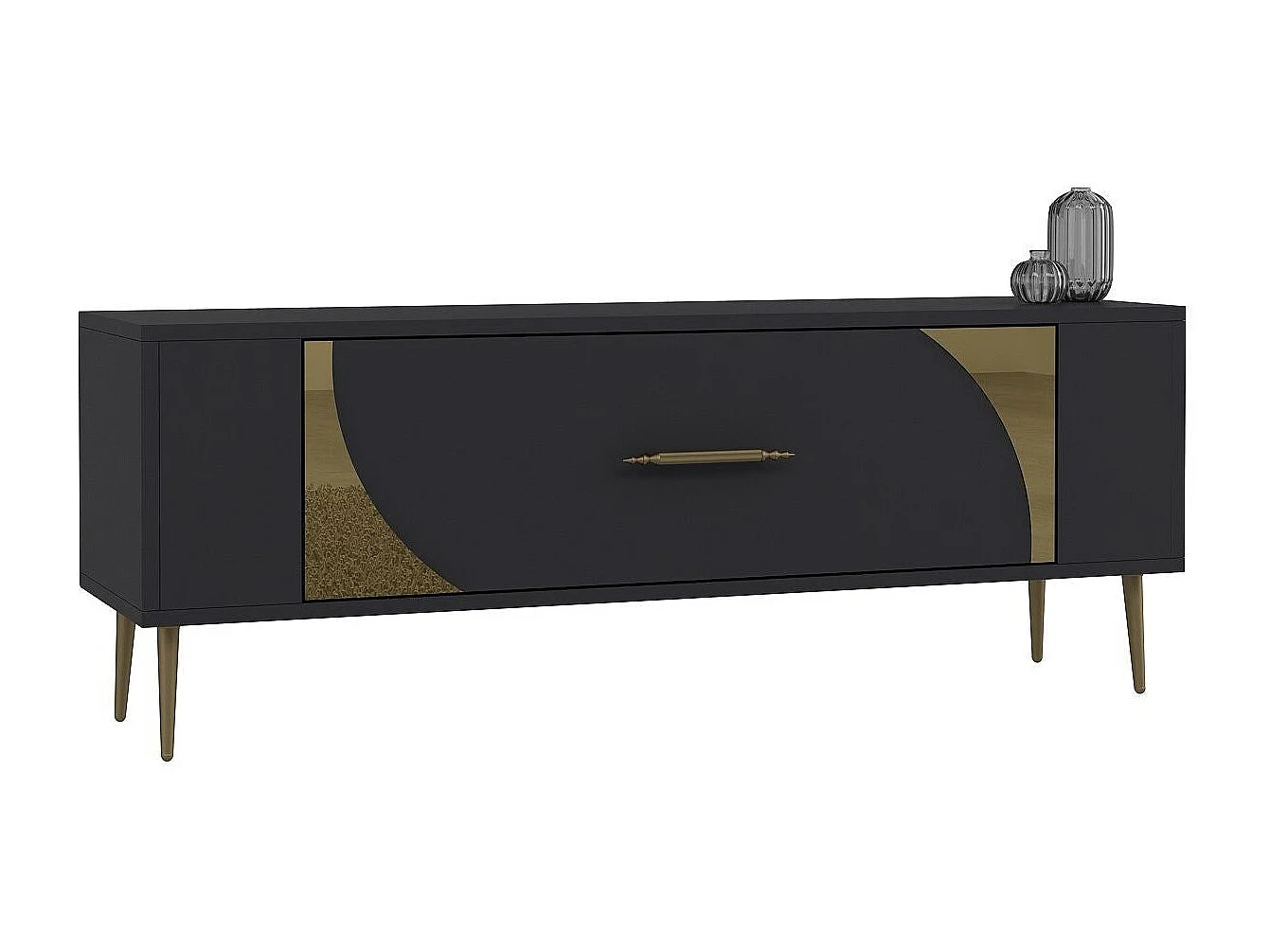 TV-Ständer – 120 cm x 48,2 cm x 26,4 cm – Anthrazit und Gold – Melaminbeschichtete Spanplatte