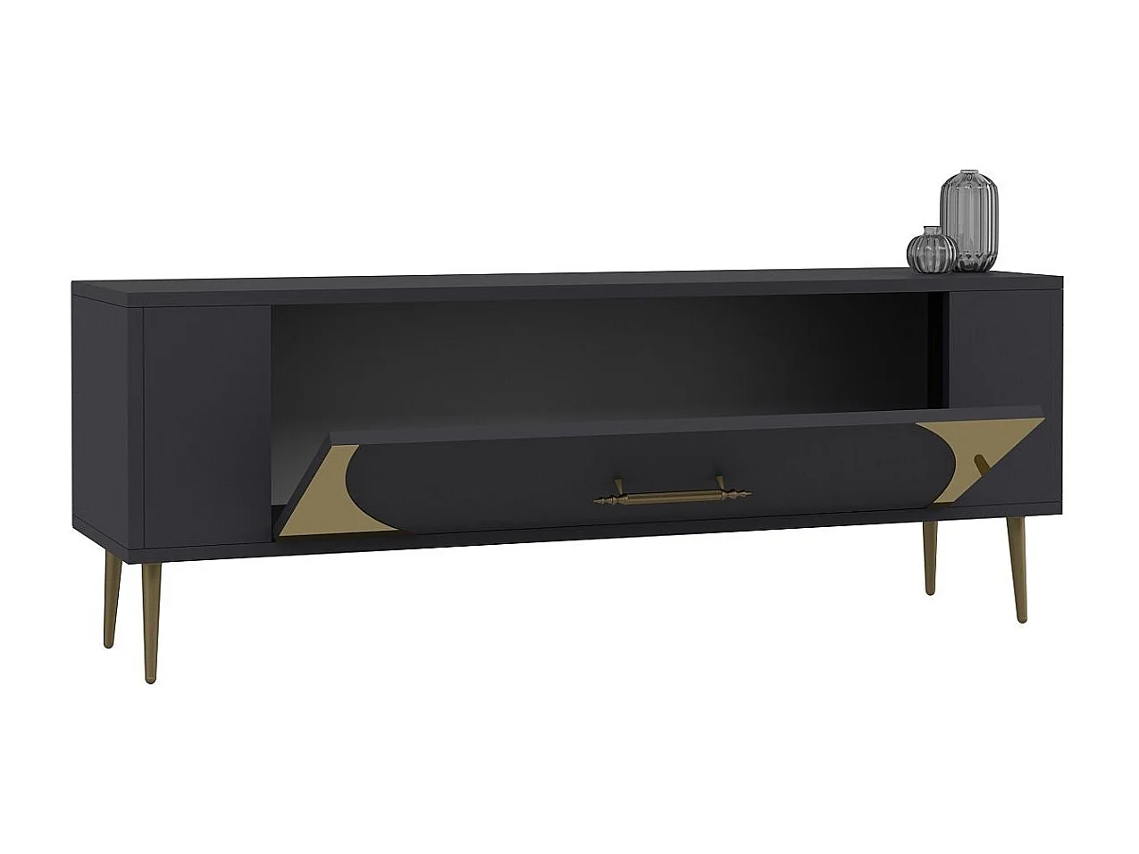 TV-Ständer – 120 cm x 48,2 cm x 26,4 cm – Anthrazit und Gold – Melaminbeschichtete Spanplatte