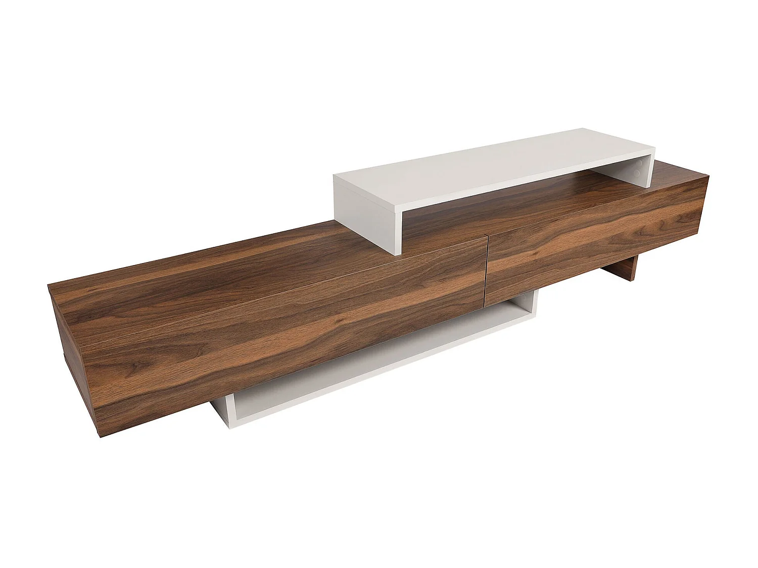 Skandinavischer TV-Ständer – 180 cm – Weiß und Teakholz – Melaminbeschichtete Spanplatte