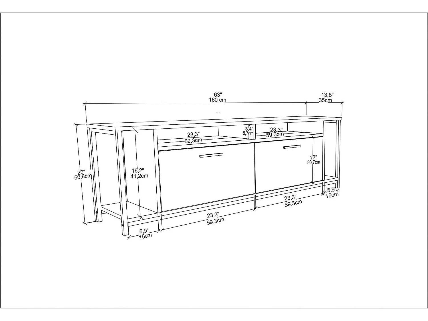 Elegante tv-standaard, 160 cm breed, wit en notenhout, 100% melamine gecoate spaanplaat, 18 mm dik | Modern design voor woonkamers en entertainmentruimtes