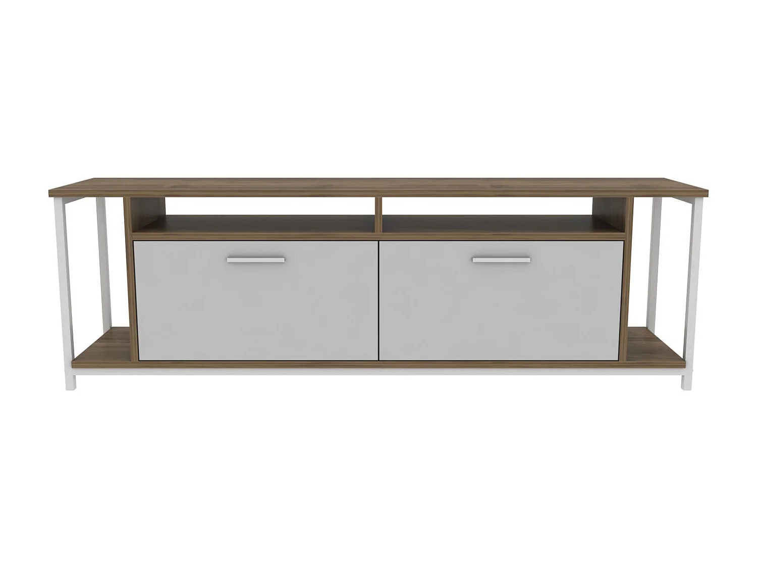 Elegante tv-standaard, 160 cm breed, wit en notenhout, 100% melamine gecoate spaanplaat, 18 mm dik | Modern design voor woonkamers en entertainmentruimtes