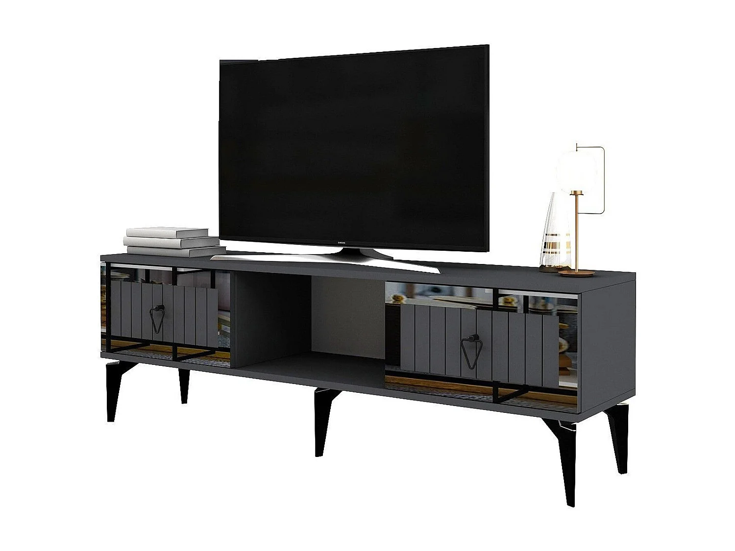 TV-Ständer – 150 cm – Anthrazit und Silber – Holz