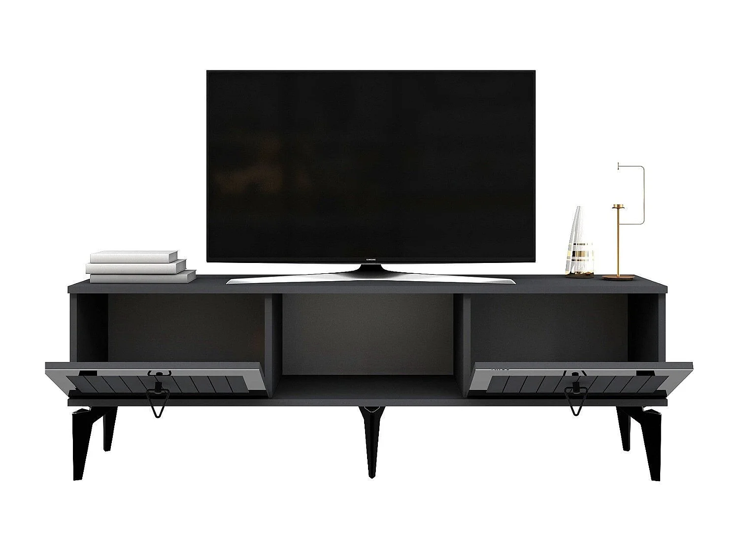 TV-Ständer – 150 cm – Anthrazit und Silber – Holz