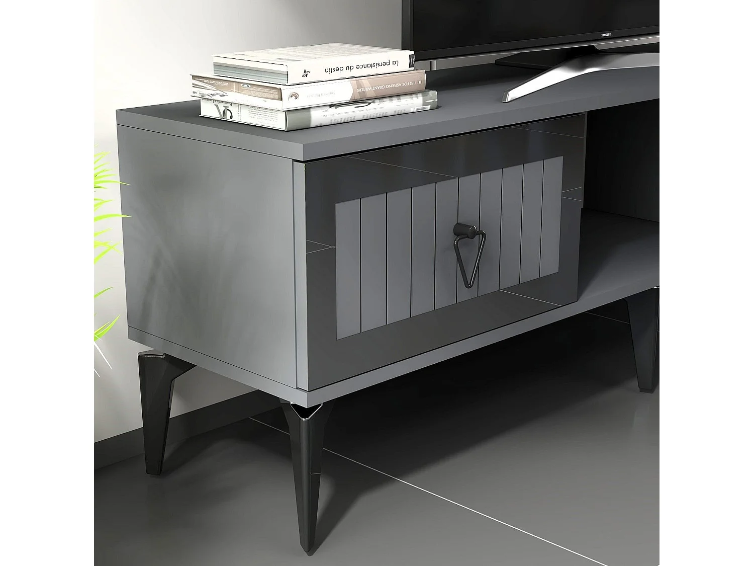 TV-Ständer – 150 cm – Anthrazit und Silber – Holz