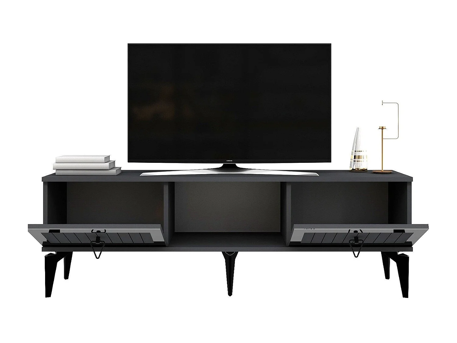 TV-Ständer – 150 cm – Anthrazit und Silber – Holz