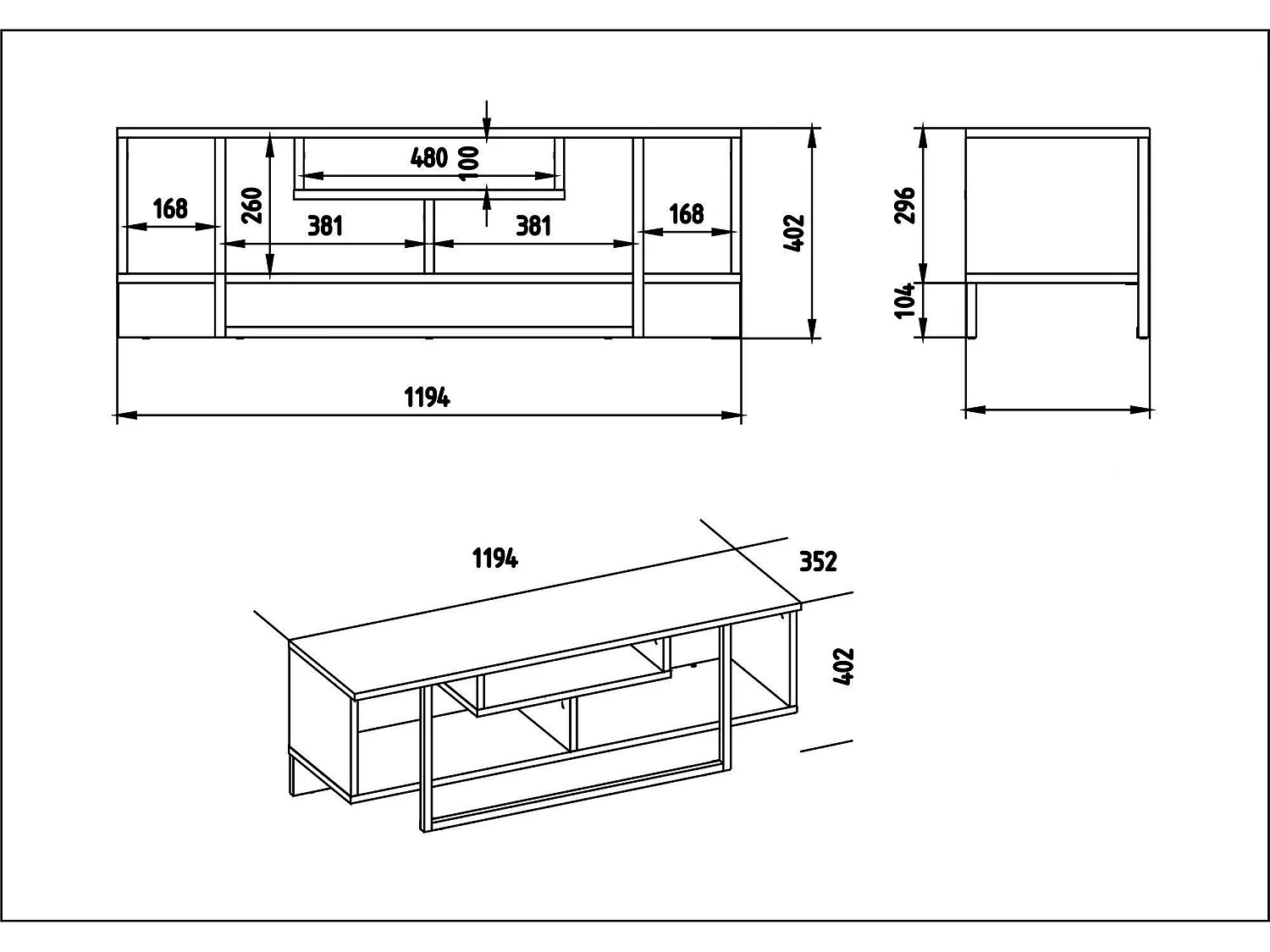 Meuble TV Nikolai L120cm Bois Blanc et Noir