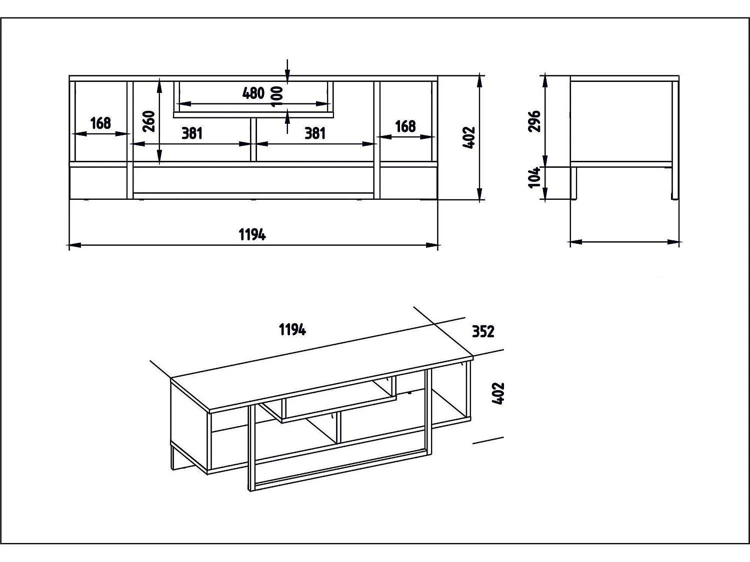 Meuble TV Nikolai L120cm Bois Blanc et Noir