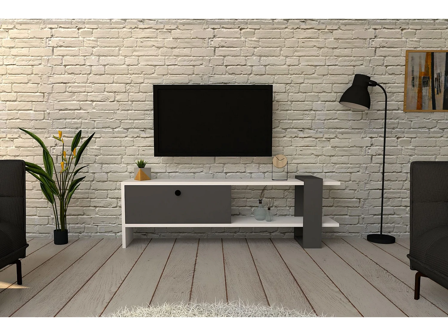 Mueble de TV – 120 x 36,8 x 25 cm – Antracita y Blanco – Tablero de partículas