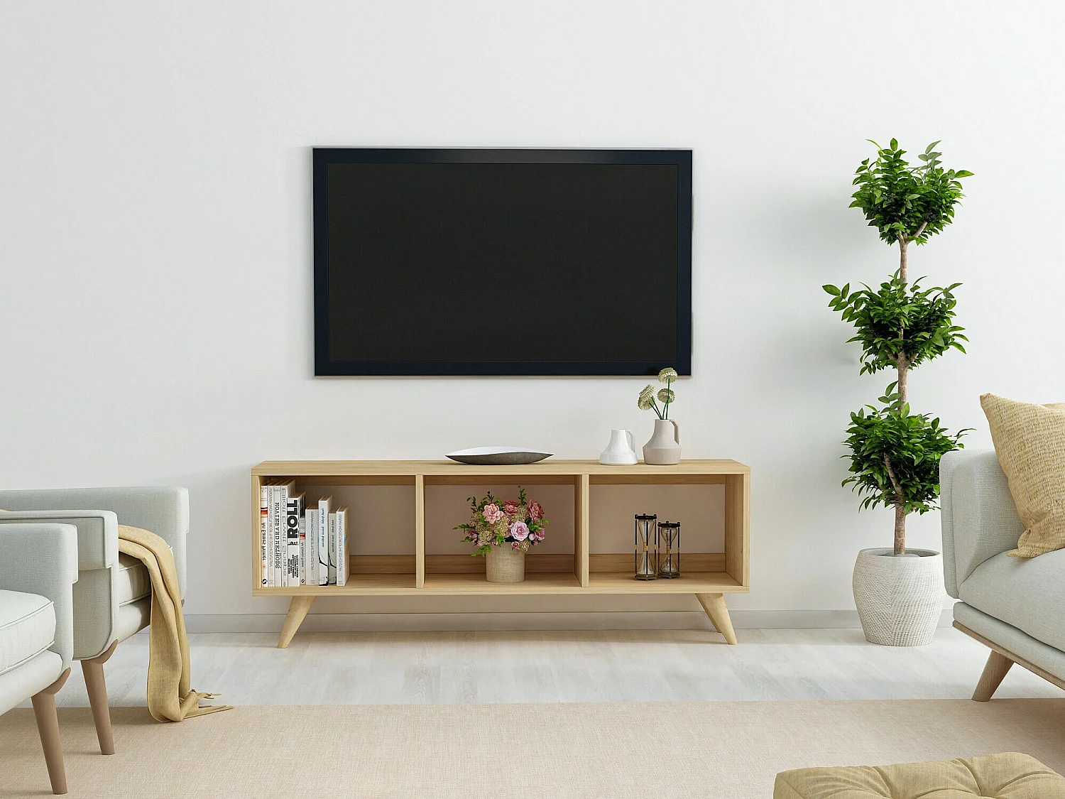 Meuble TV – 120 cm de large – Saphir – Panneau de particules mélaminé