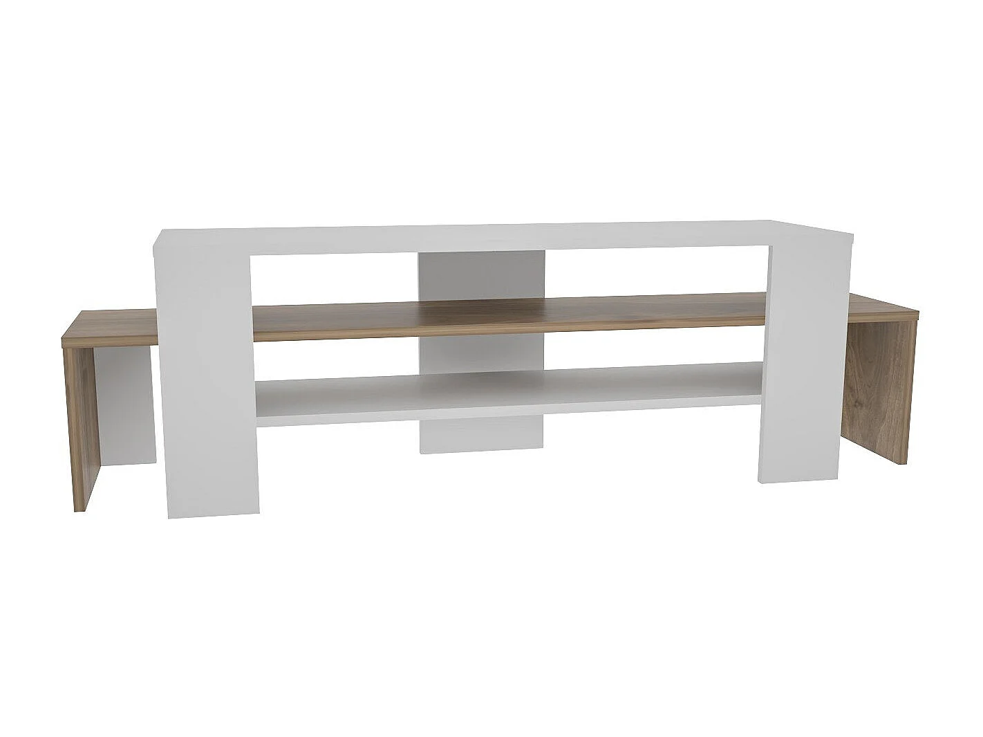 Elegante tv-meubel, 150 cm breed, wit en notenhout, 45 cm hoog, 35 cm diep | 100% melamine gecoate spaanplaat, 18 mm dik | Modern woonkamerdesign