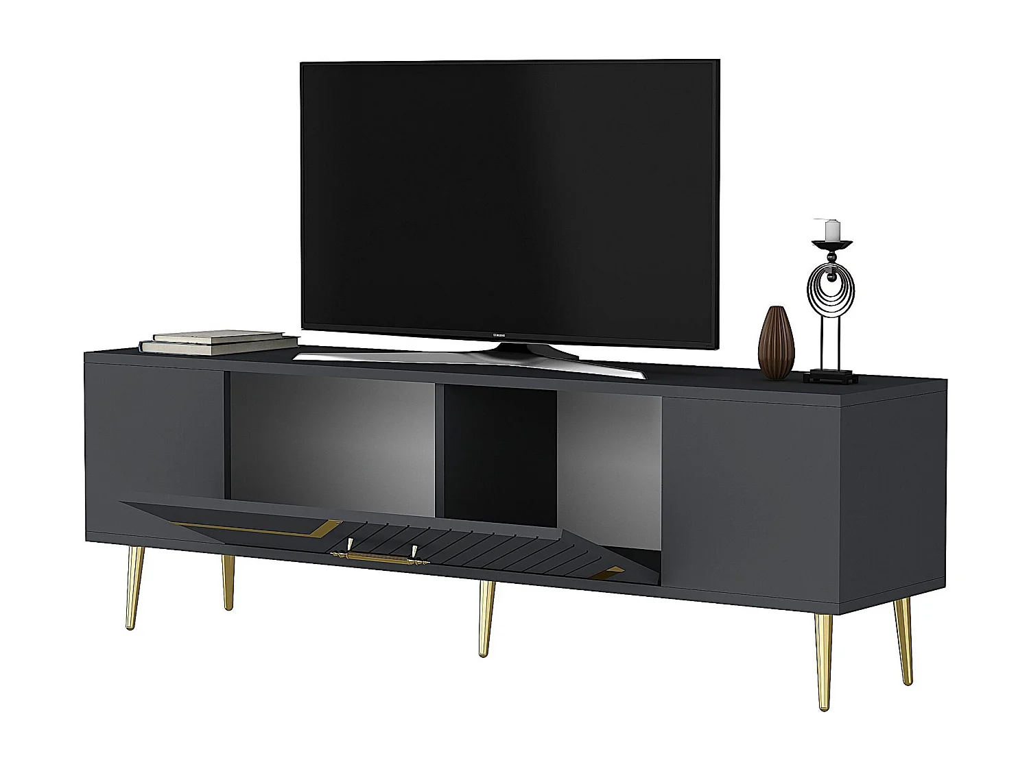 Stojak pod telewizor – 150 cm x 48,2 cm x 29,6 cm – Antracyt i złoto – Płyta wiórowa z powłoką melaminową