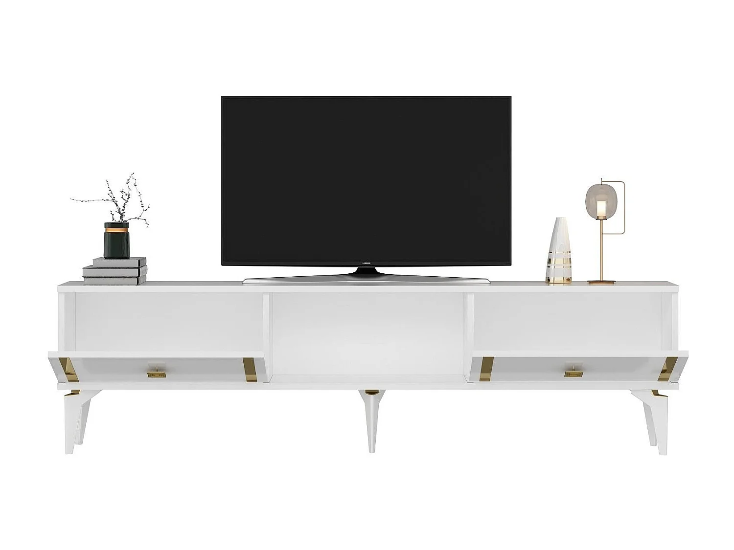 TV-standaard – 150 cm x 44,6 cm x 29,6 cm – Wit en goud – Melamine gecoate spaanplaat
