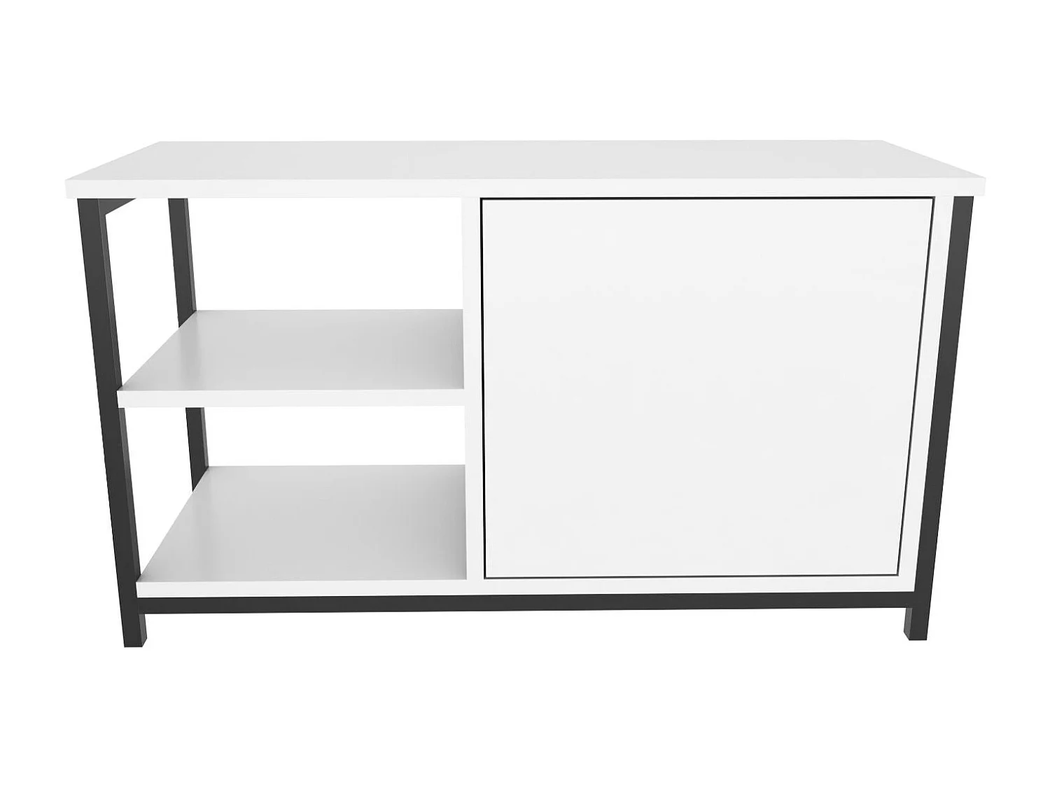Elegante zwart-witte tv-standaard, 89,6 x 35,3 x 50,8 cm | 100% melamine gecoate spaanplaat en metalen frame, 18 mm dik | Modern woonkamerdesign
