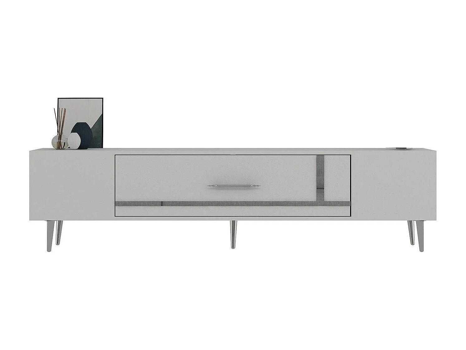 Meuble Tv design 1 porte basculante Fany L150cm Blanc et Argent