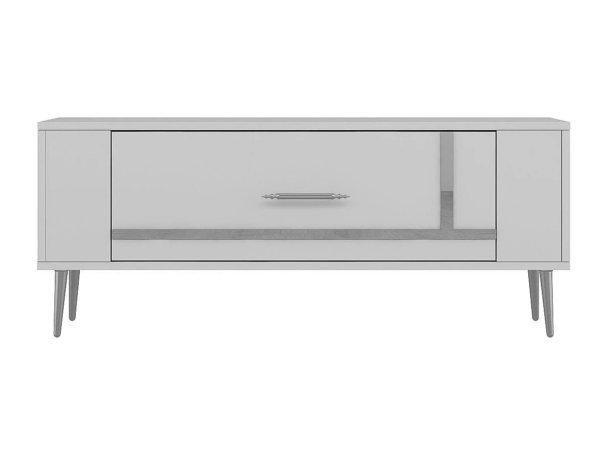 TV-Ständer – 120 cm x 48,2 cm x 26,4 cm – Weiß und Silber – Melaminbeschichtete Spanplatte