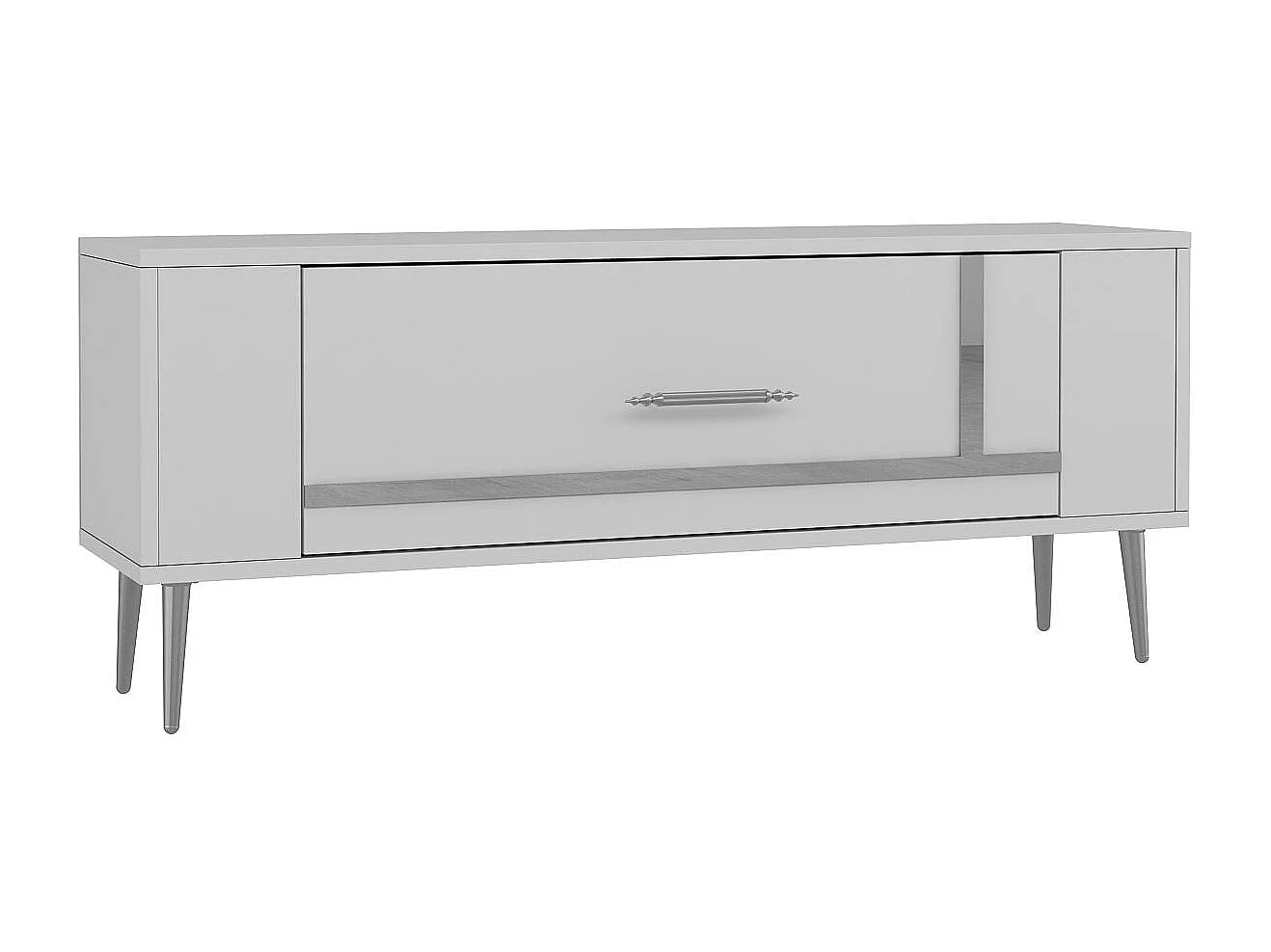 TV-Ständer – 120 cm x 48,2 cm x 26,4 cm – Weiß und Silber – Melaminbeschichtete Spanplatte