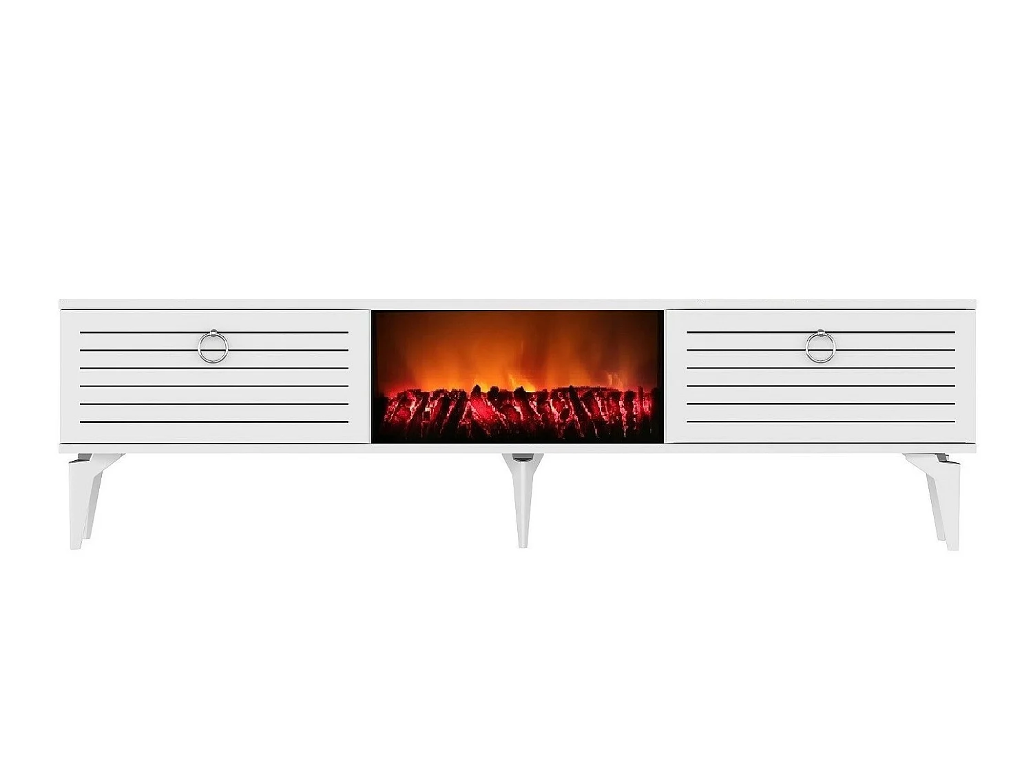 Meuble TV avec cheminée électrique – 150 cm x 44,6 cm x 29,6 cm – Blanc – Panneaux de particules mélaminés