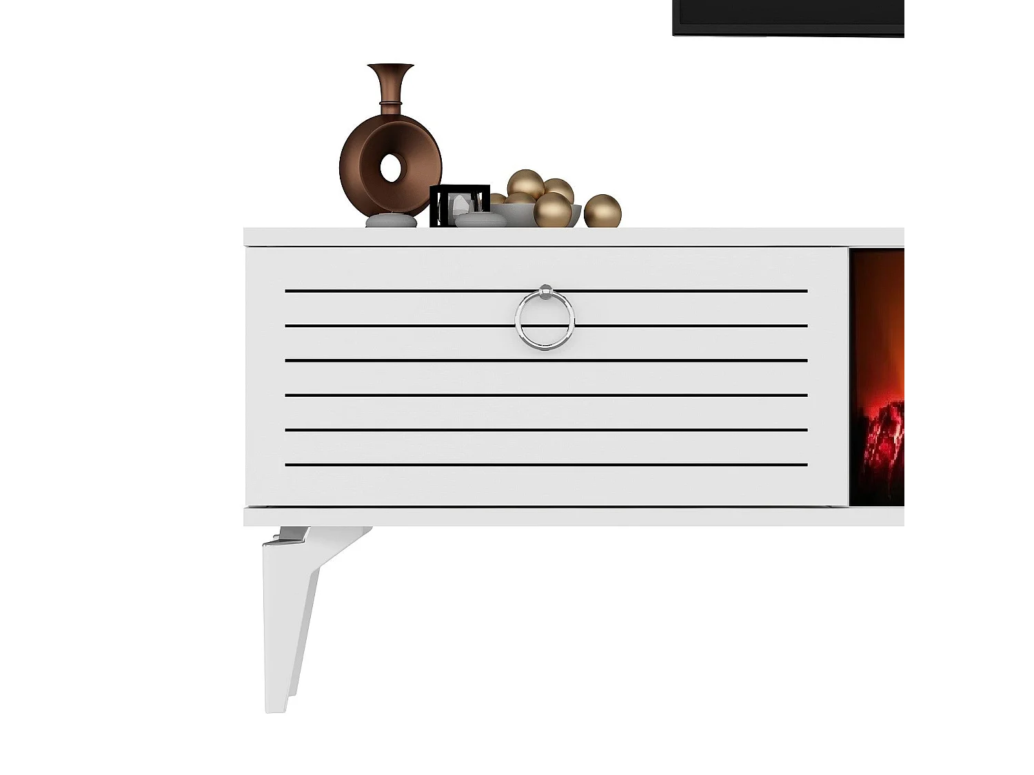 Meuble TV avec cheminée électrique – 150 cm x 44,6 cm x 29,6 cm – Blanc – Panneaux de particules mélaminés
