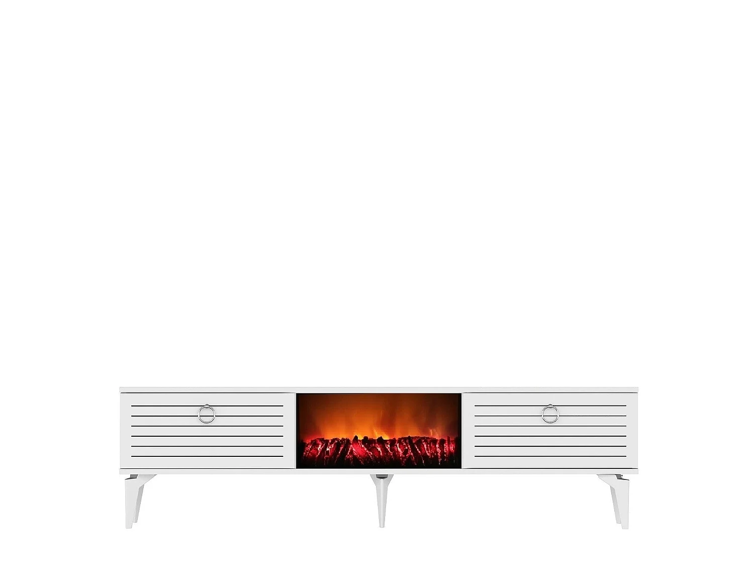 Meuble TV avec cheminée électrique – 150 cm x 44,6 cm x 29,6 cm – Blanc – Panneaux de particules mélaminés