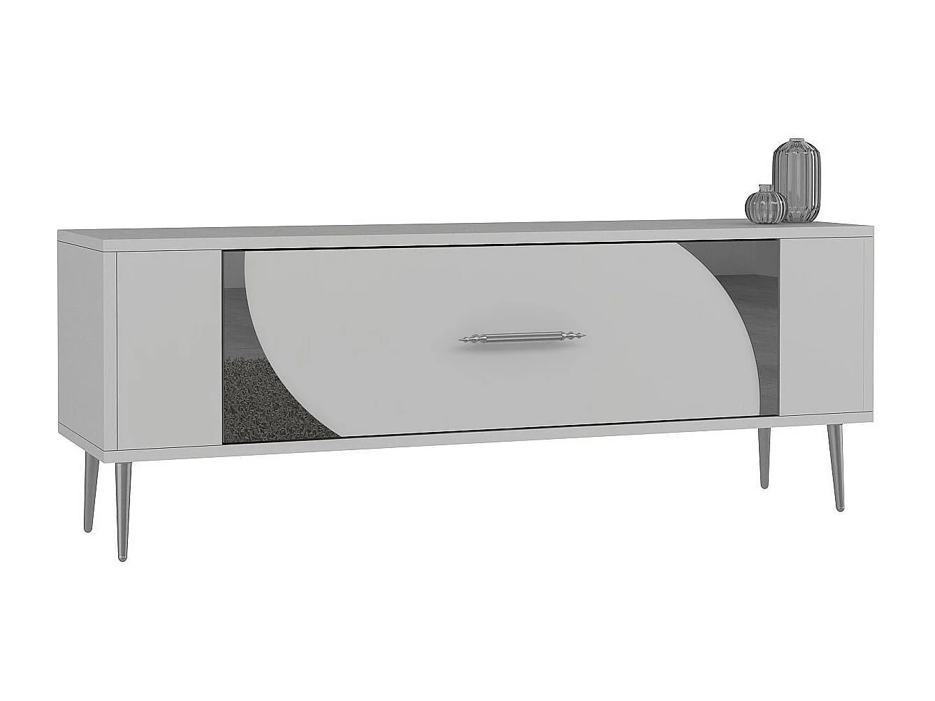 Mobile TV – 120 cm x 48,2 cm x 26,4 cm – Bianco e argento – Pannello truciolare rivestito in melaminico