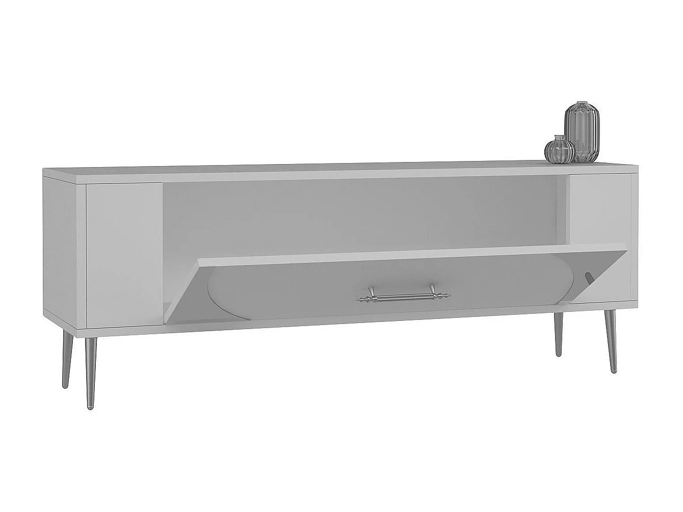 Mobile TV – 120 cm x 48,2 cm x 26,4 cm – Bianco e argento – Pannello truciolare rivestito in melaminico